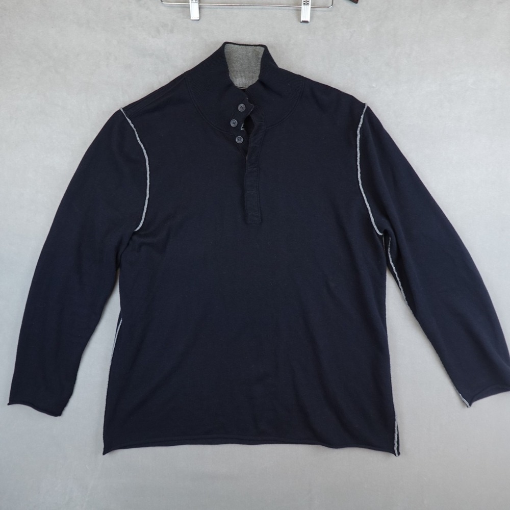 Carbon 2 Cobalt Black Gray Sweater Cashmere Cotton Blend Mens Size XL Henley